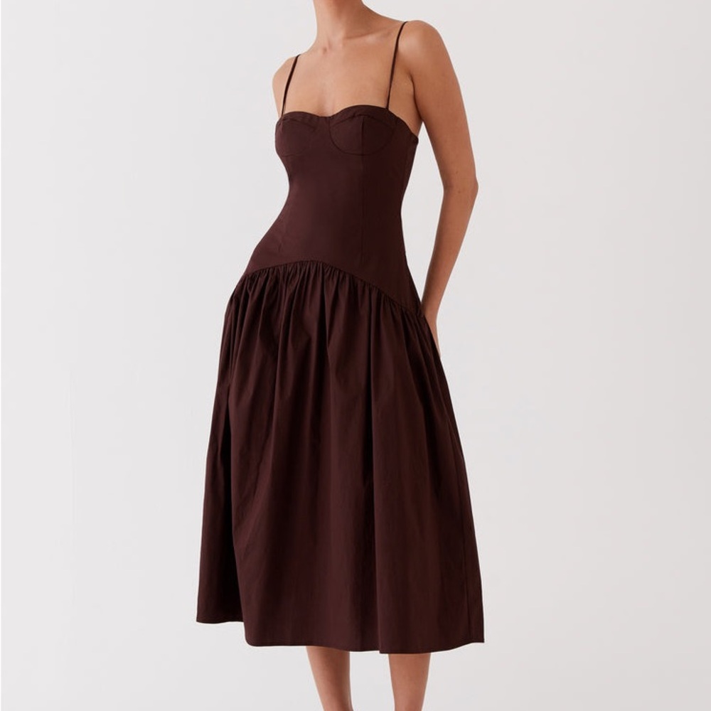 Peppermayo Brown Spaghetti Strap Sweetheart Midi Dress